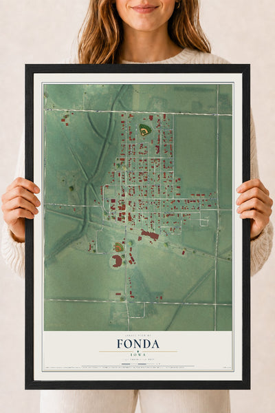 Map of Fonda, Iowa, 18 x 24 inch print in a black wood frame