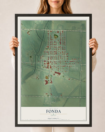 Map of Fonda, Iowa, 24 x 36 inch print in a black wood frame