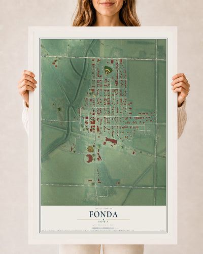 Map of Fonda, Iowa, 24 x 36 inch print in a white wood frame