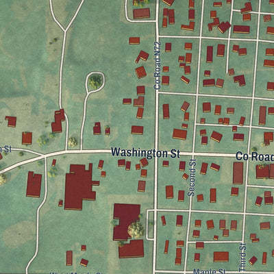 Close-up of the map of Fontanelle, Iowa print showing street and building detail