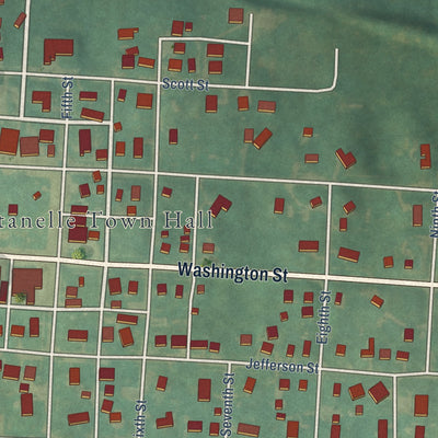 Second close-up of the map of Fontanelle, Iowa print showing more streets and buildings