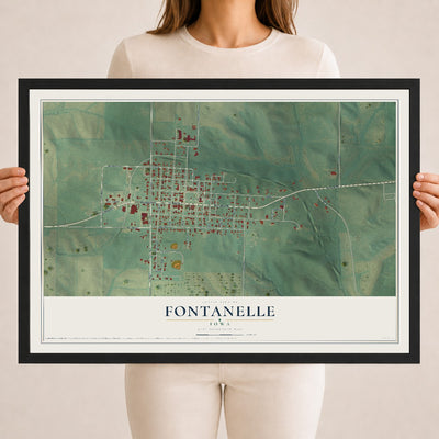 Map of Fontanelle, Iowa, 18 x 24 inch print in a black wood frame