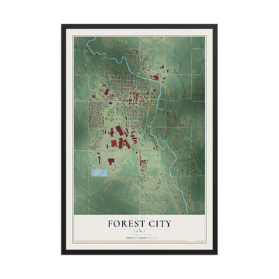 Map of Forest City, Iowa, 12 x 18 inch print in a black wood frame