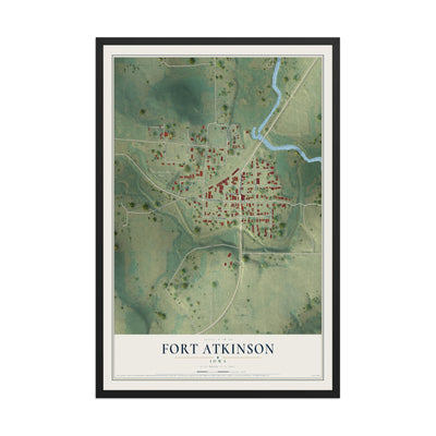 Map of Fort Atkinson, Iowa, 12 x 18 inch print in a black wood frame