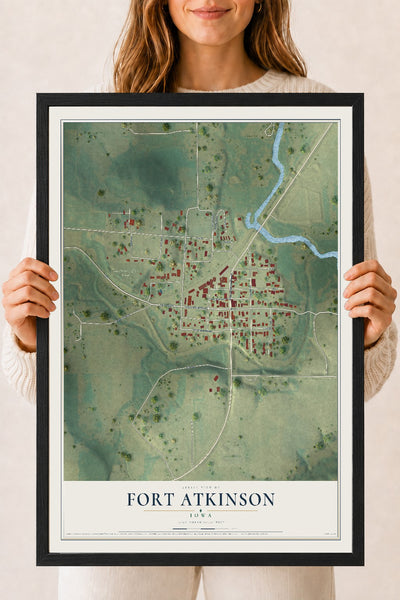 Map of Fort Atkinson, Iowa, 18 x 24 inch print in a black wood frame