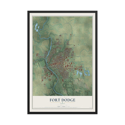 Map of Fort Dodge, Iowa, 12 x 18 inch print in a black wood frame