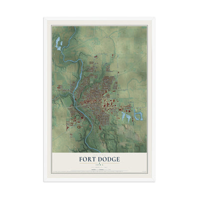 Map of Fort Dodge, Iowa, 12 x 18 inch print in a white wood frame