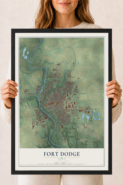 Map of Fort Dodge, Iowa, 18 x 24 inch print in a black wood frame