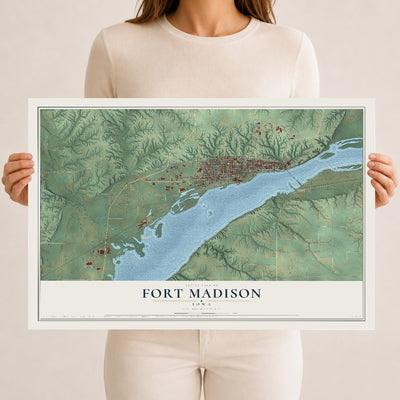 Map of Fort Madison, Iowa, 12 x 18 inch unframed archival matte print