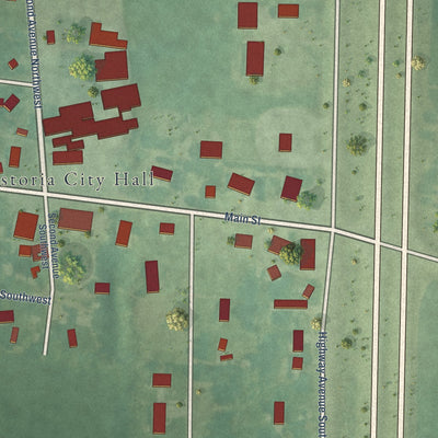 Close-up of the map of Fostoria, Iowa print showing street and building detail