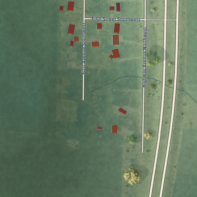 Second close-up of the map of Fostoria, Iowa print showing more streets and buildings