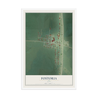 Map of Fostoria, Iowa, 12 x 18 inch print in a white wood frame