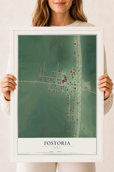 Map of Fostoria, Iowa, 18 x 24 inch print in a white wood frame