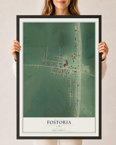 Map of Fostoria, Iowa, 24 x 36 inch print in a black wood frame