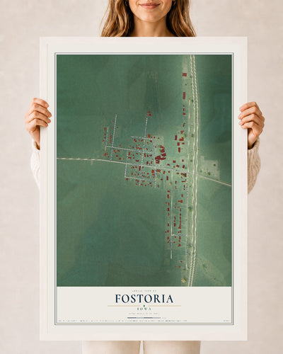Map of Fostoria, Iowa, 24 x 36 inch print in a white wood frame