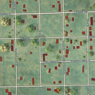 Close-up of the map of Franklin, Iowa print showing street and building detail
