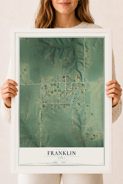Map of Franklin, Iowa, 18 x 24 inch print in a white wood frame