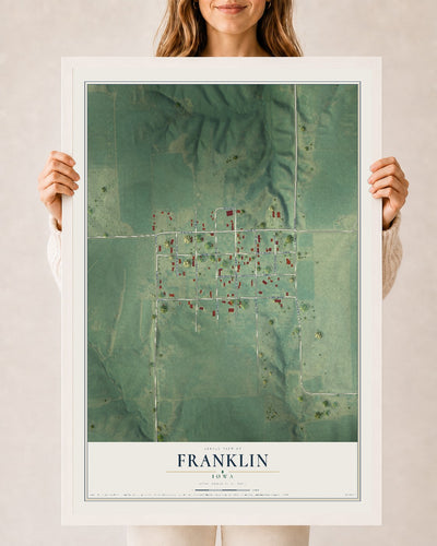 Map of Franklin, Iowa, 24 x 36 inch print in a white wood frame
