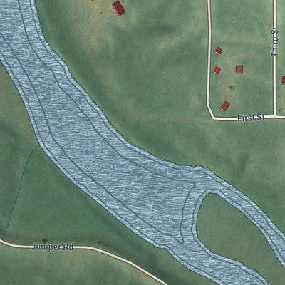 Close-up of the map of Fraser, Iowa print showing street and building detail