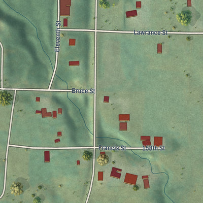 Second close-up of the map of Fraser, Iowa print showing more streets and buildings
