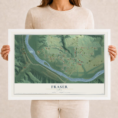 Map of Fraser, Iowa, 12 x 18 inch print in a white wood frame