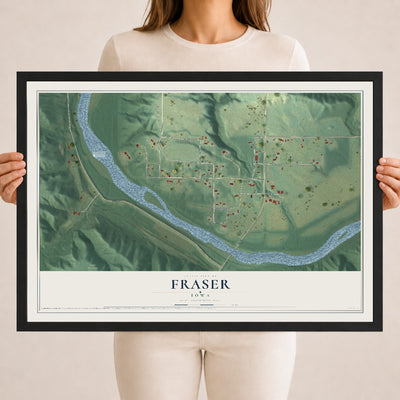 Map of Fraser, Iowa, 18 x 24 inch print in a black wood frame
