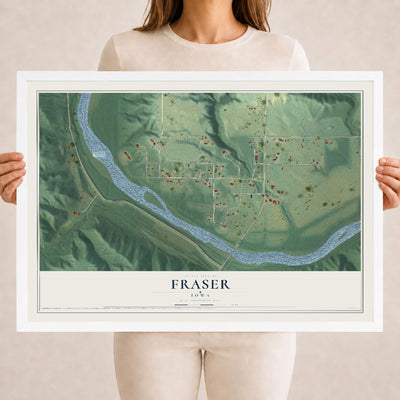 Map of Fraser, Iowa, 18 x 24 inch print in a white wood frame