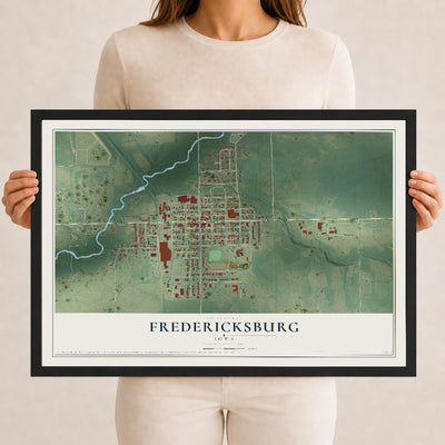 Map of Fredericksburg, Iowa, 12 x 18 inch print in a black wood frame