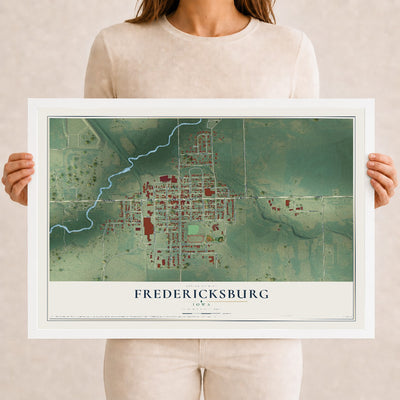 Map of Fredericksburg, Iowa, 12 x 18 inch print in a white wood frame