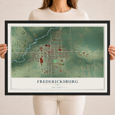 Map of Fredericksburg, Iowa, 18 x 24 inch print in a black wood frame