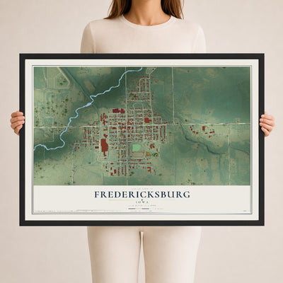 Map of Fredericksburg, Iowa, 24 x 36 inch print in a black wood frame