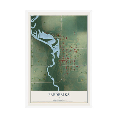 Map of Frederika, Iowa, 12 x 18 inch print in a white wood frame