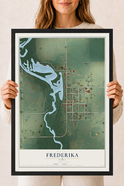 Map of Frederika, Iowa, 18 x 24 inch print in a black wood frame