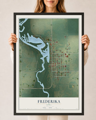 Map of Frederika, Iowa, 24 x 36 inch print in a black wood frame