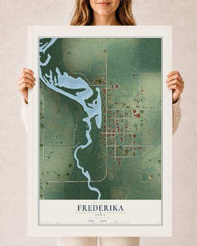 Map of Frederika, Iowa, 24 x 36 inch print in a white wood frame