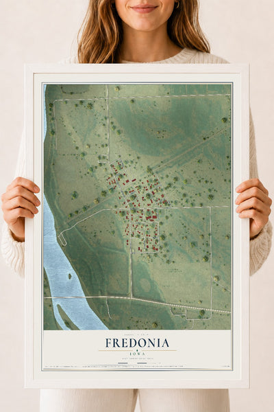 Map of Fredonia, Iowa, 18 x 24 inch print in a white wood frame