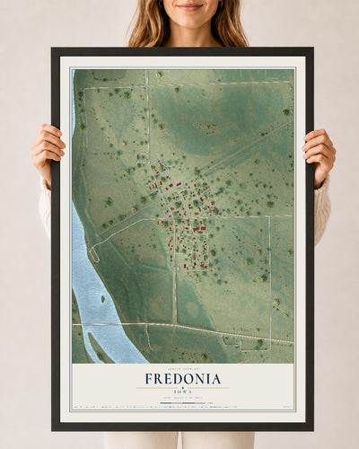 Map of Fredonia, Iowa, 24 x 36 inch print in a black wood frame