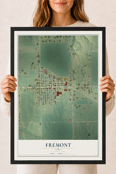 Map of Fremont, Iowa, 18 x 24 inch print in a black wood frame