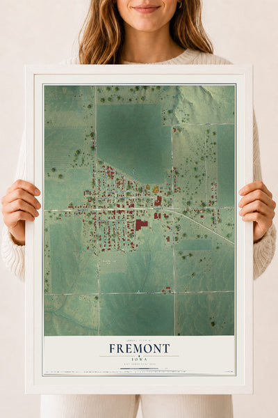 Map of Fremont, Iowa, 18 x 24 inch print in a white wood frame