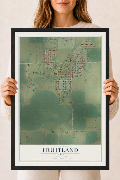 Map of Fruitland, Iowa, 18 x 24 inch print in a black wood frame