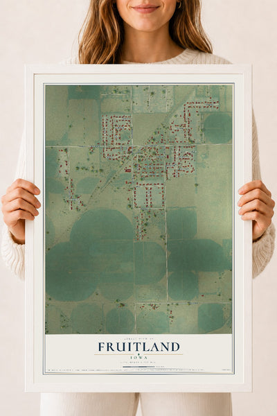 Map of Fruitland, Iowa, 18 x 24 inch print in a white wood frame