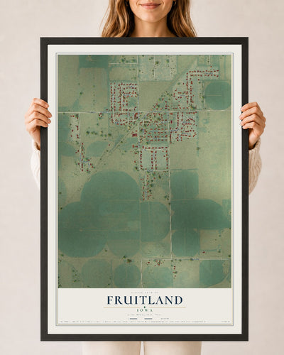 Map of Fruitland, Iowa, 24 x 36 inch print in a black wood frame