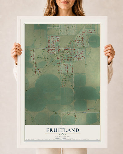 Map of Fruitland, Iowa, 24 x 36 inch print in a white wood frame