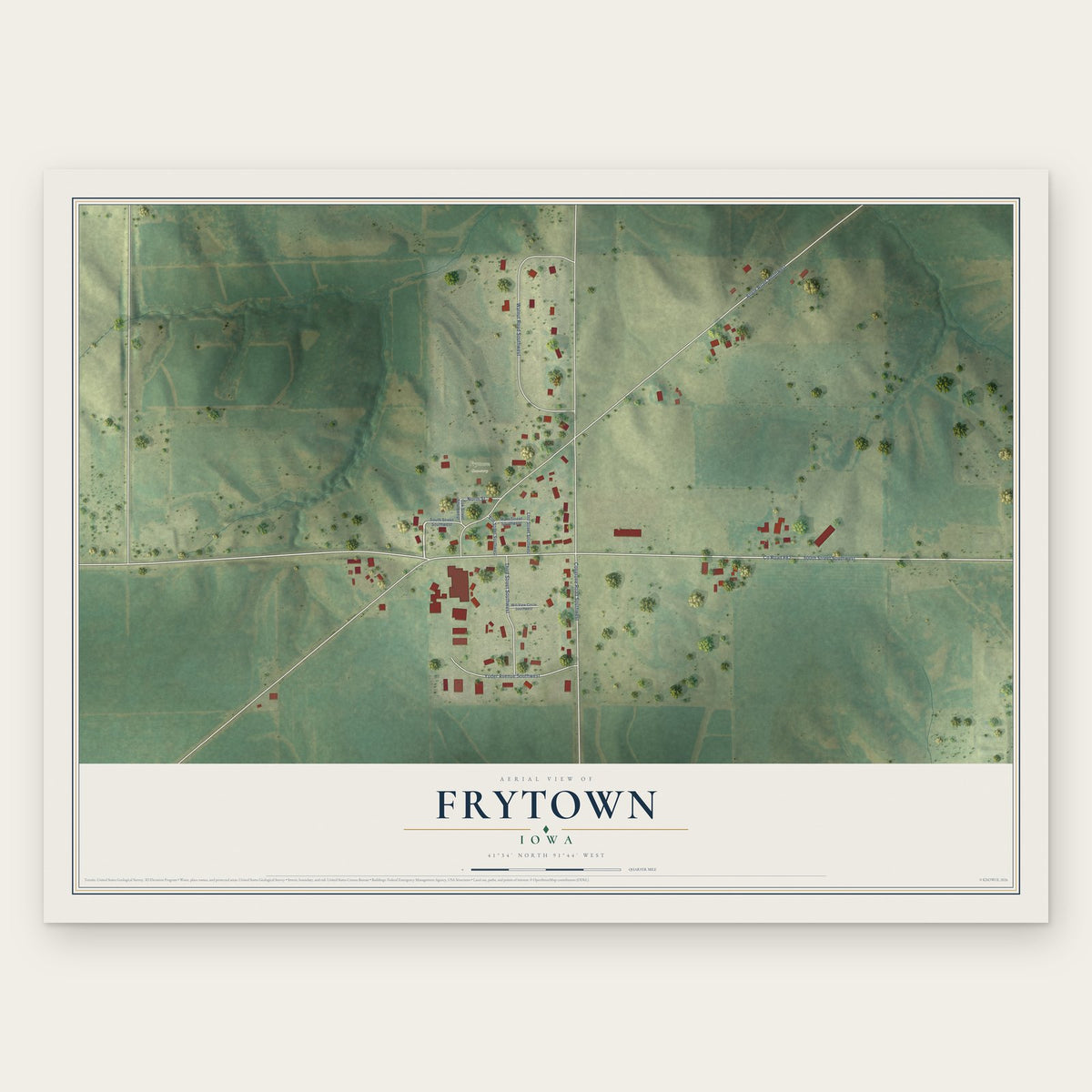 Frytown, Iowa map print, the full design