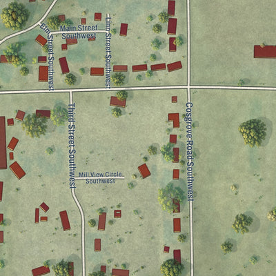 Close-up of the map of Frytown, Iowa print showing street and building detail