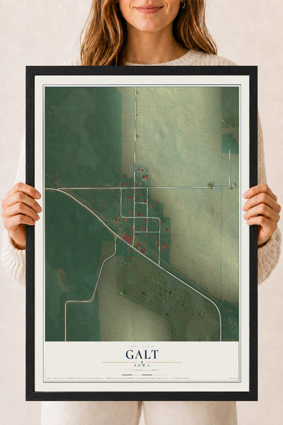 Map of Galt, Iowa, 18 x 24 inch print in a black wood frame