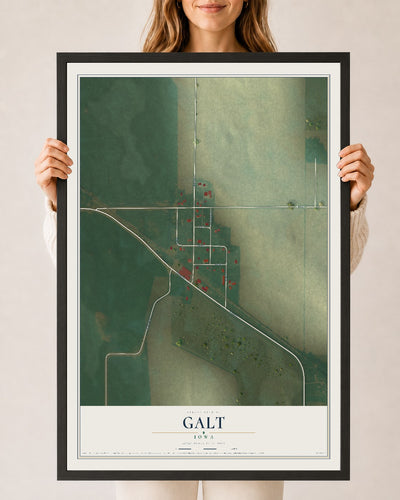 Map of Galt, Iowa, 24 x 36 inch print in a black wood frame