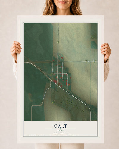 Map of Galt, Iowa, 24 x 36 inch print in a white wood frame