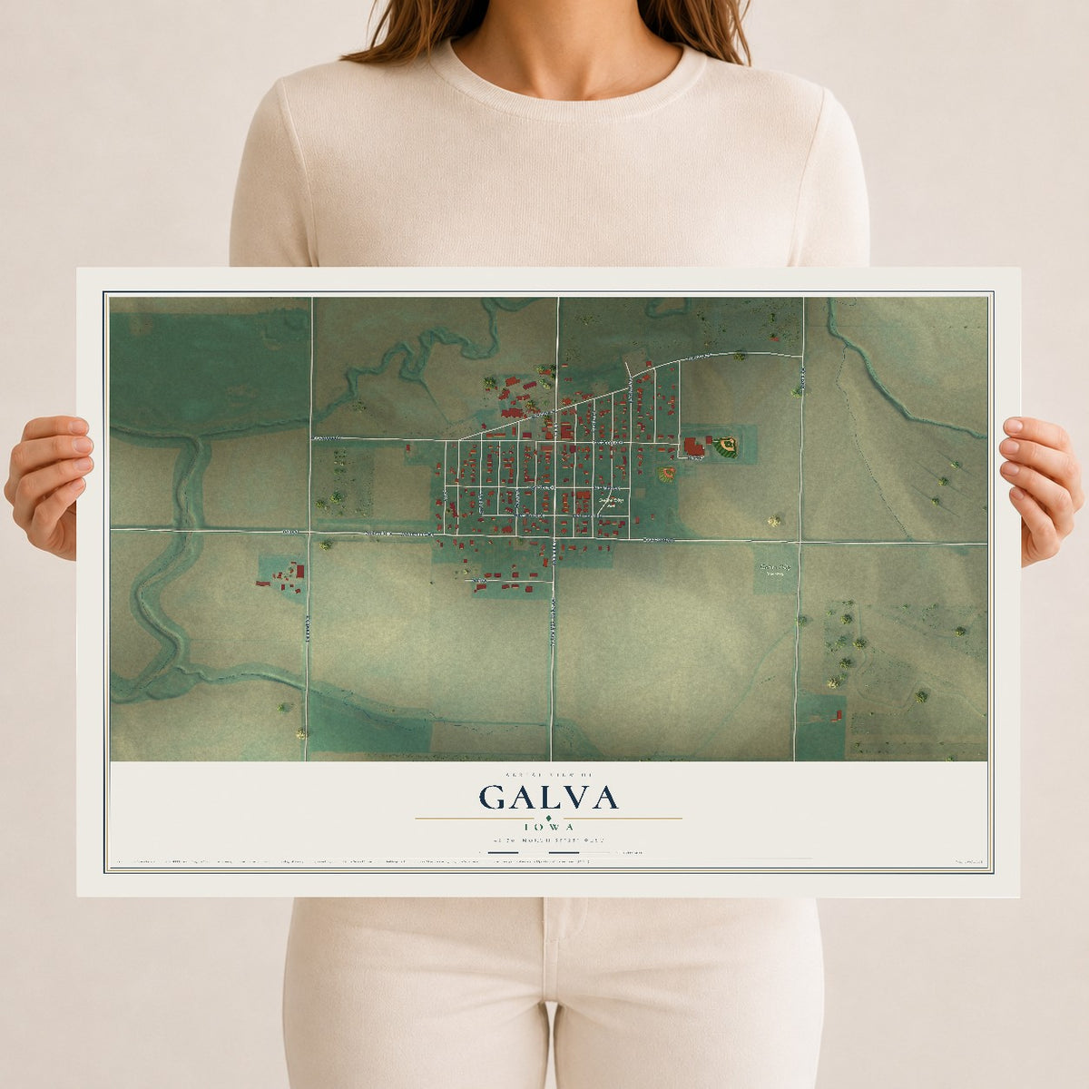 Map of Galva, Iowa, 12 x 18 inch unframed archival matte print