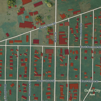 Close-up of the map of Galva, Iowa print showing street and building detail